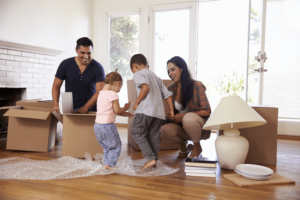 Family of 4 opening boxes